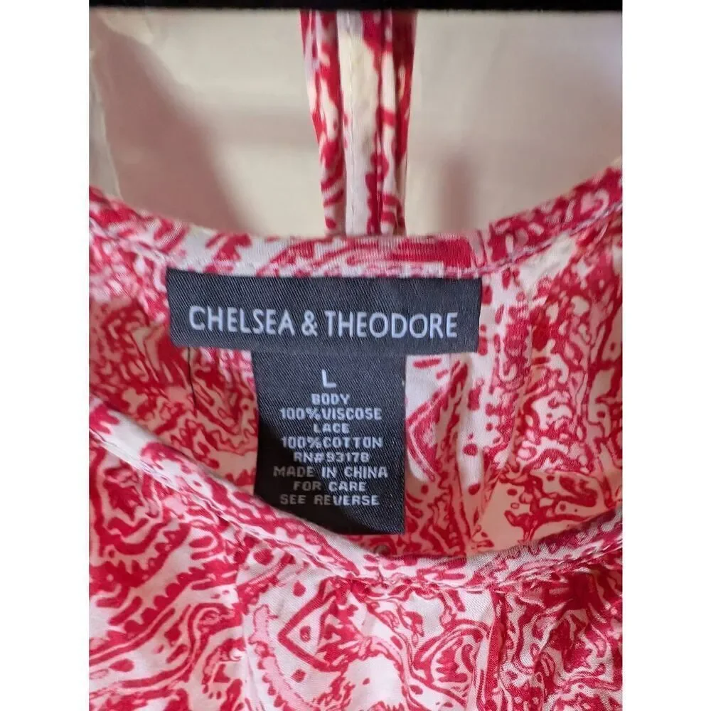 Chelsea & Theodore Red Paisley Blouse Feminine Casual Women's Large